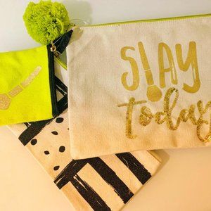 COSMETIC BAG TRIO IN LIME GREEN